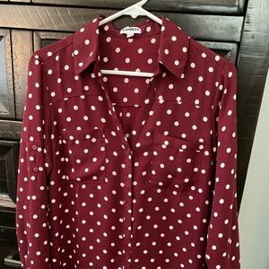 Express casual maroon color with polka dots..